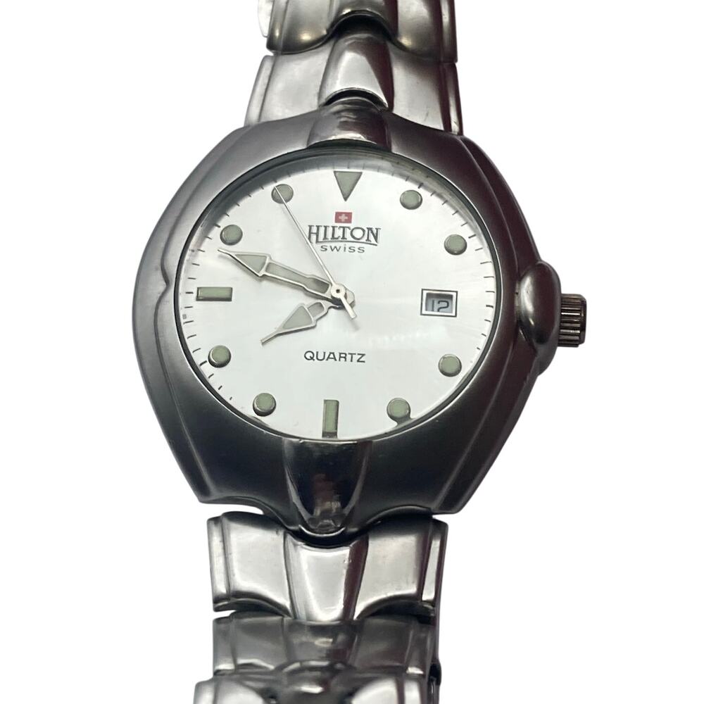 Men's Swiss Watch Hilton 39mm - Stainless Steel - Fresh Battery - Date -Wrist 7"